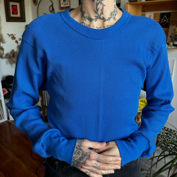 Vintage Other - 🏴‍☠️ SOLD 🏴‍☠️ Vintage 70s 80s Fruit of the Loom Blue Waffle Thermal ~ Size XL